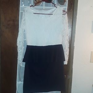 White/navy blue top lace peplum dress